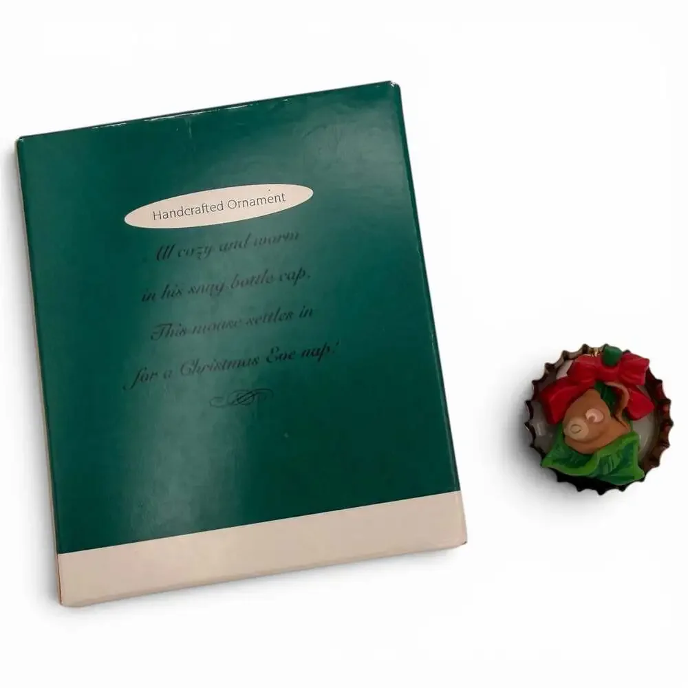 1993 Hallmark Keepsake Ornament Miniature Sleeping Mouse in Bottle Cap